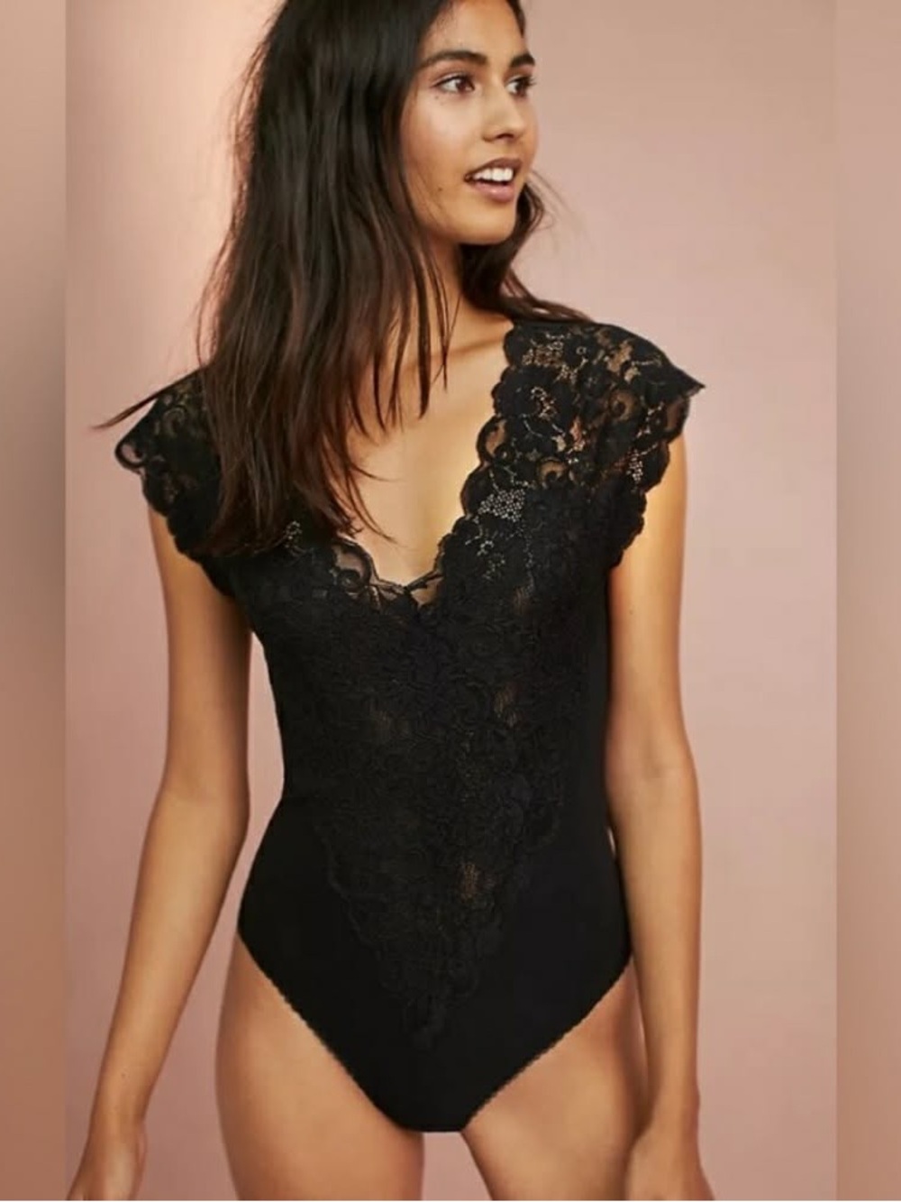 Black Lace-Trim Bodysuit